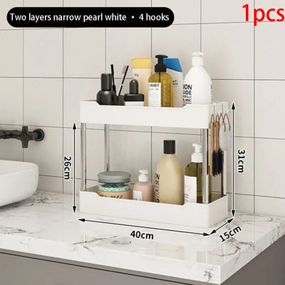 Pullable Storage Rack Double-Layer Sink Storage Rack Kitchen Seasoning Storage Rack Bathroom Multifunctional Storage Rack
