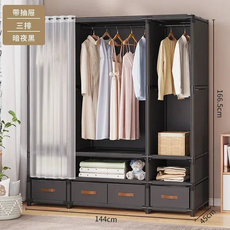 Large Capacity Portable Wardrobe Durable Assembly Closet Bedroom Clothes Organizer Sturdy Dustproof Storage Wardrobe
