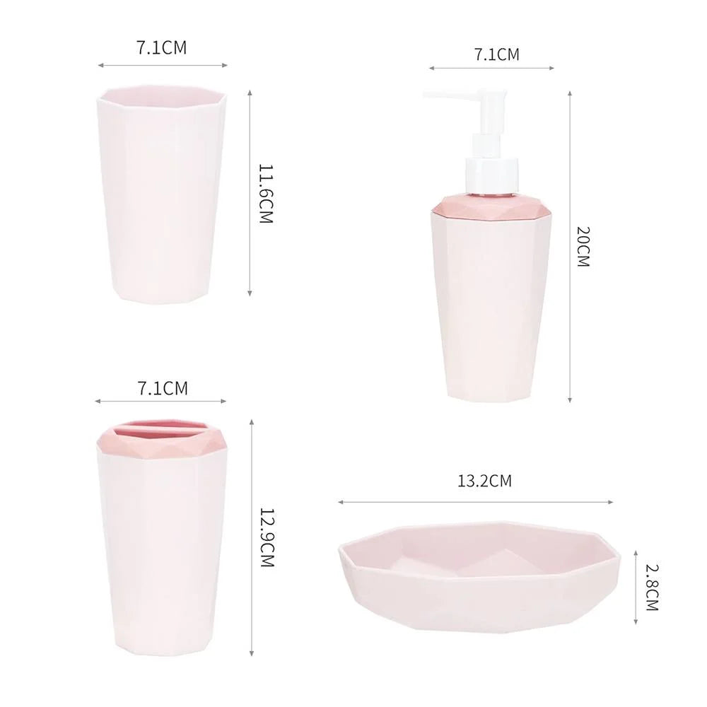 4 Piece Pink Bathroom Accessories Set Plastic Luxury Couple Wash Kit Shower Room Bathroom Decoration