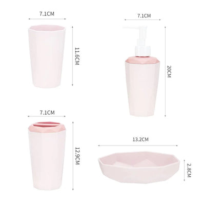 4 Piece Pink Bathroom Accessories Set Plastic Luxury Couple Wash Kit Shower Room Bathroom Decoration