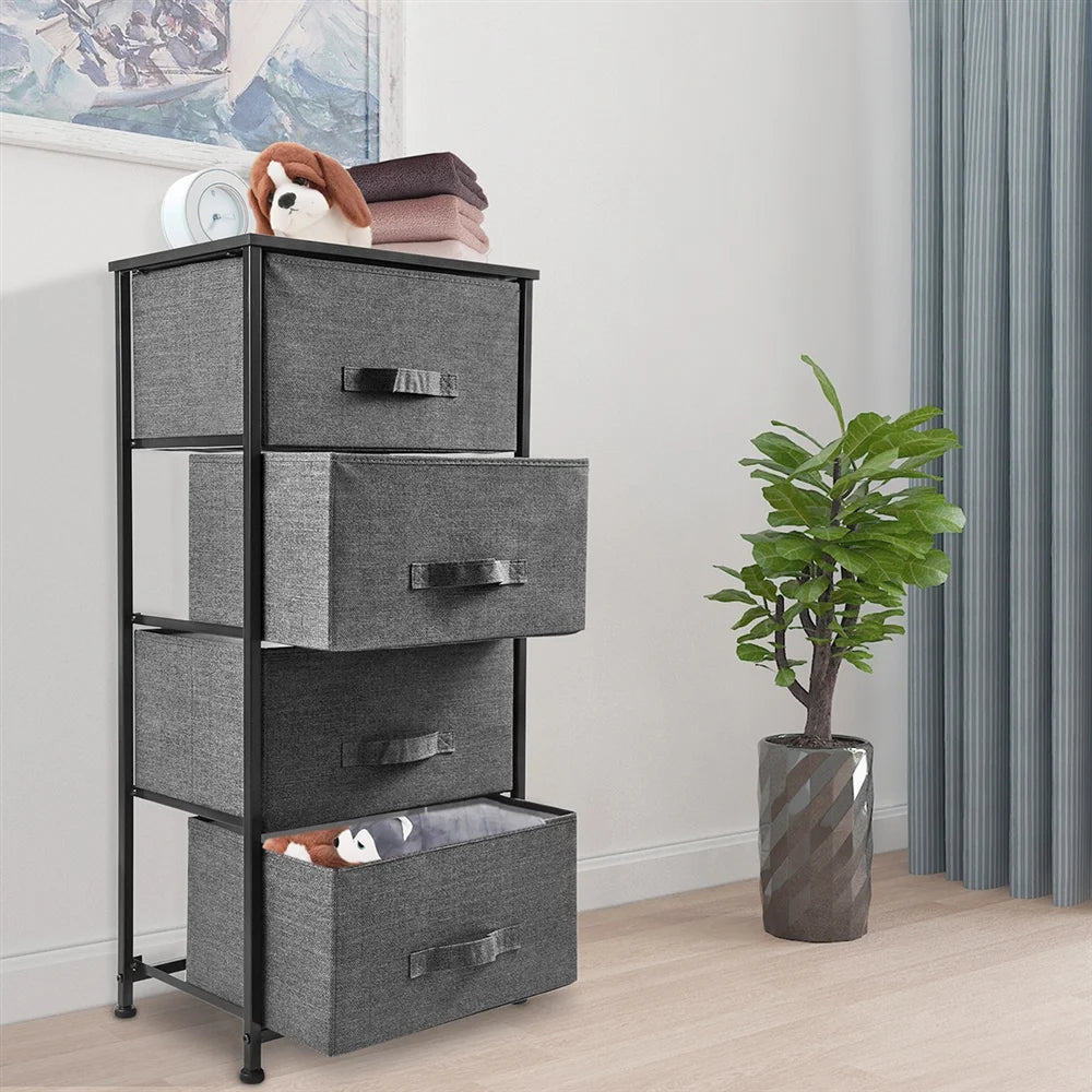 4 Drawer Fabric Storage Organizer Dresser with Steel Frame & Wood Top, Dark Grey
