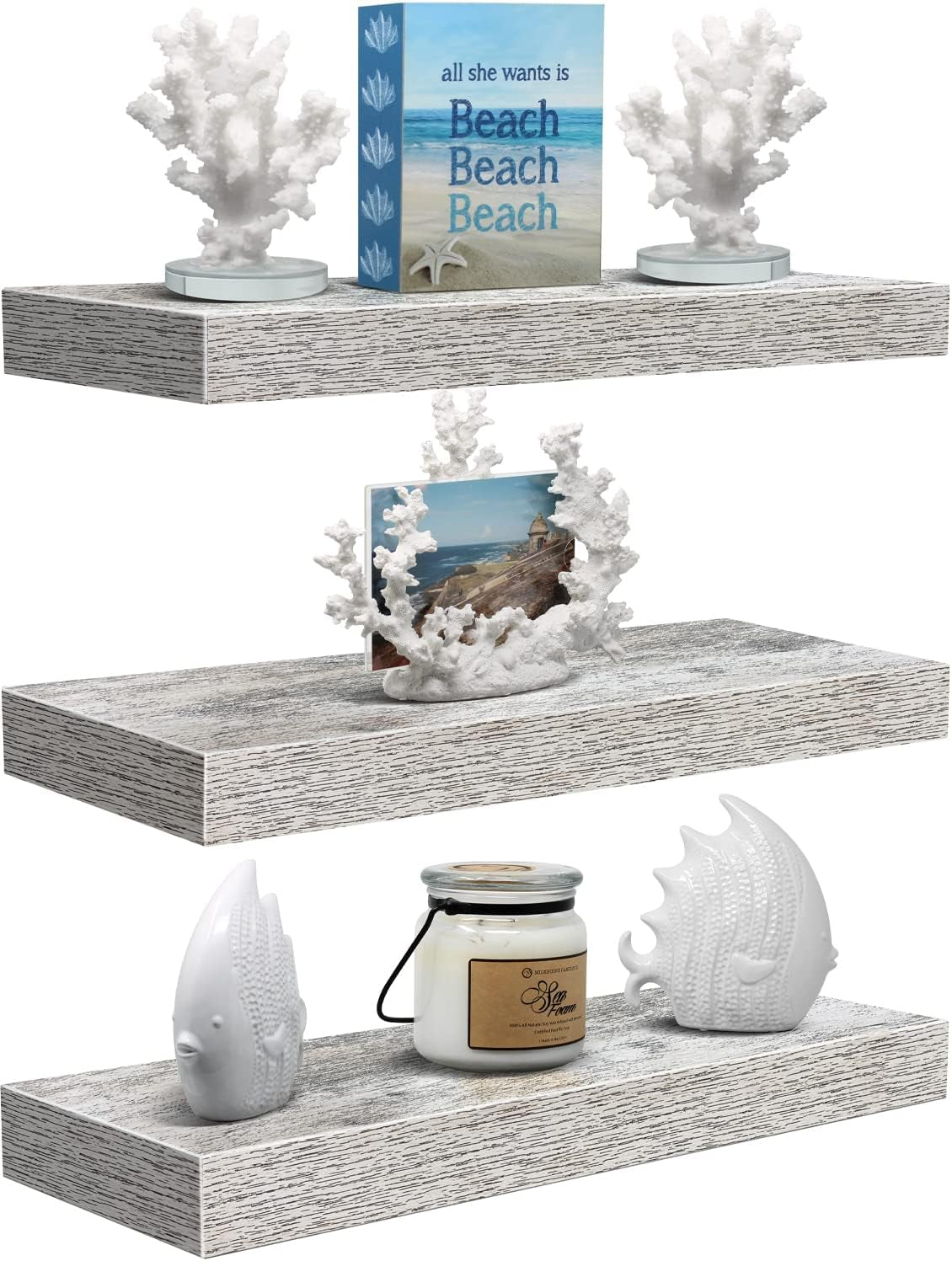 Floating Shelves - 3 Pack 16 Inch Rustic Wall Shelves for Bedroom, Kitchen, Living Room, Bathroom Shelves, Home Decor, Office - Floating Shelf for Trophy, Books, Frames, Toilet Paper