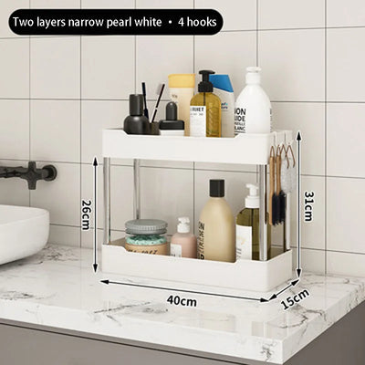 Pullable Storage Rack Double-Layer Sink Storage Rack Kitchen Seasoning Storage Rack Bathroom Multifunctional Storage Rack