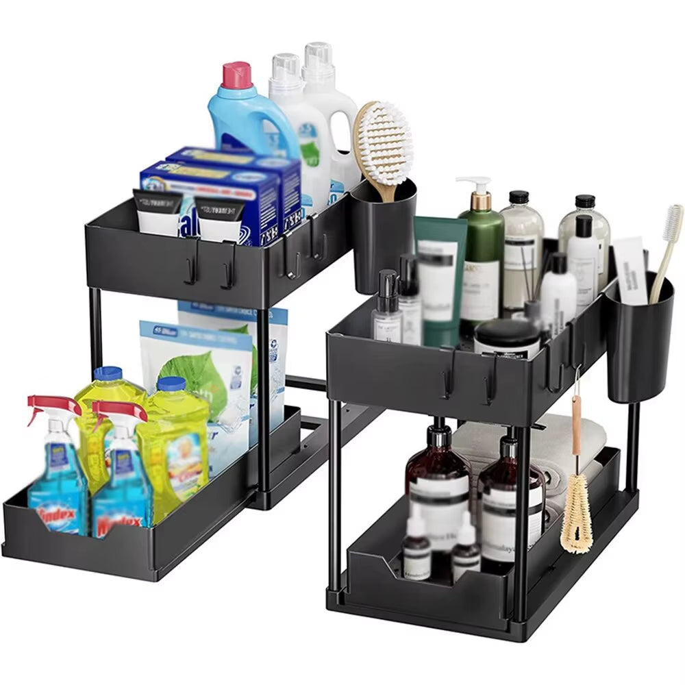 Pullable Double-Layer Storage Rack, Kitchen Sink Disassembly and Storage Countertop, Spice Rack, Seasoning Storage Rack