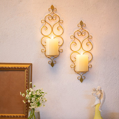 Wall Candle Holder Decorative Gold Candle Sconces Set of 2