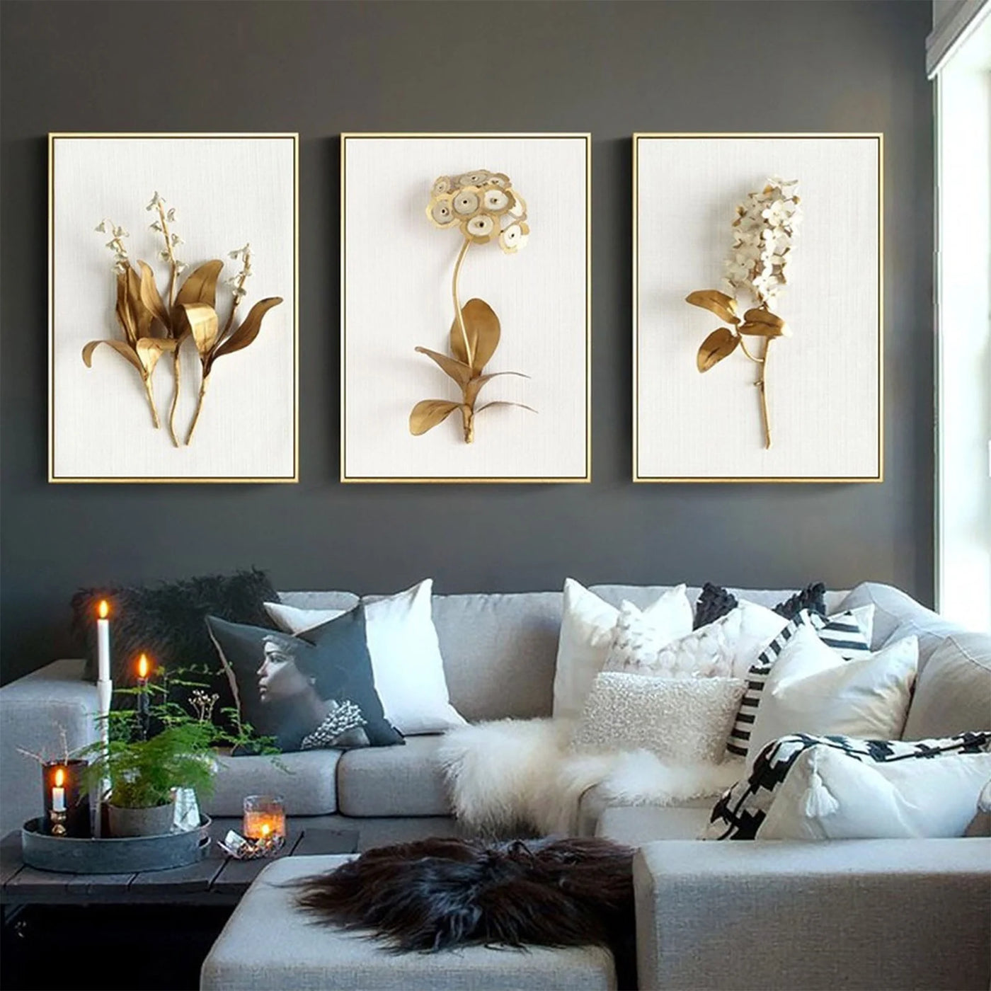 Fall Decorations for Home Room Decor 3 Piece Set Modern Wall Art Flower Print Large Canvas Painting Picture Abstract(No Frame） Home Decor