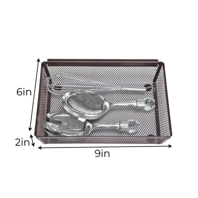 Drawer Organizer - 9 X 6 Inch - Steel Metal Mesh Tray - with Interlocking Arm Connection - Utensils, Silverware, Organization - Kitchen - Bronze