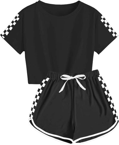 Kids Summer Sport T-Shirt and Shorts Set Plaid Print Clothing Sets Tracksuit
