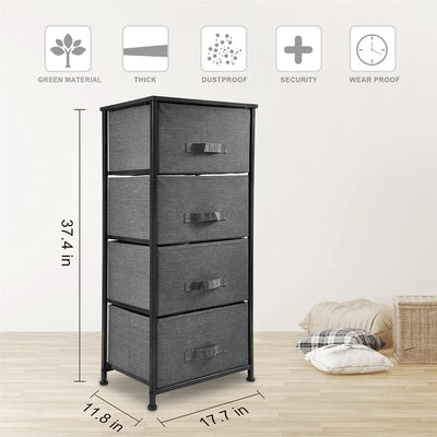 4 Drawer Fabric Storage Organizer Dresser with Steel Frame & Wood Top, Dark Grey