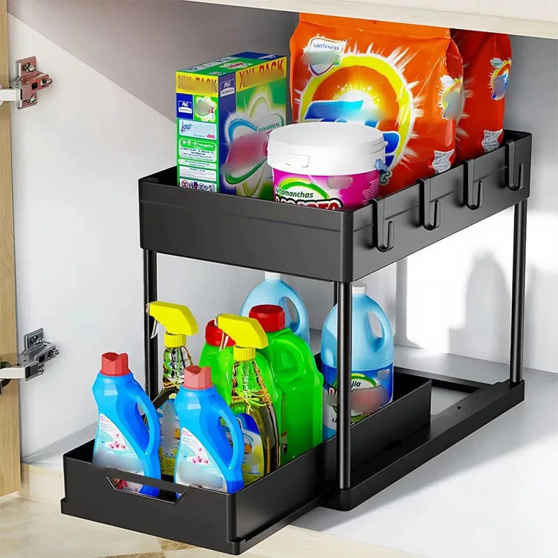 Pullable Storage Rack Double-Layer Sink Storage Rack Kitchen Seasoning Storage Rack Bathroom Multifunctional Storage Rack