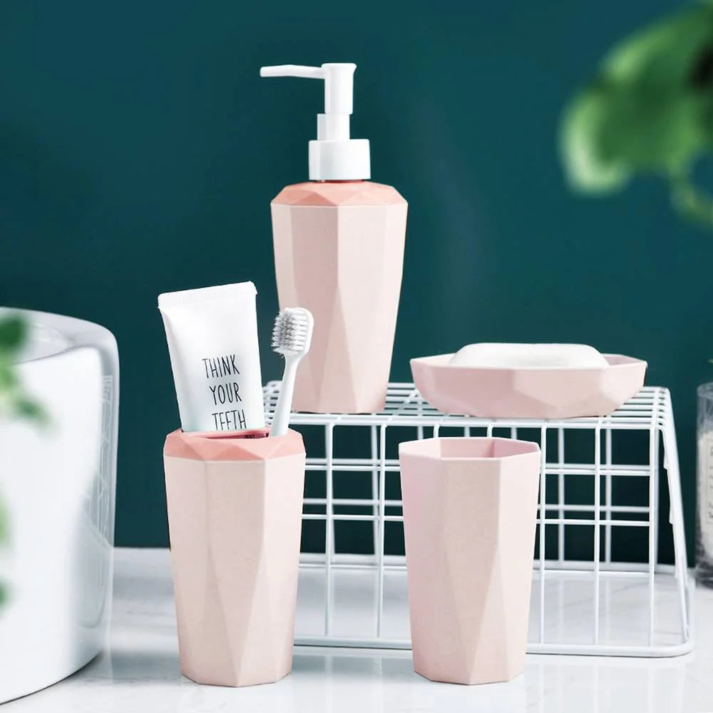 4 Piece Pink Bathroom Accessories Set Plastic Luxury Couple Wash Kit Shower Room Bathroom Decoration