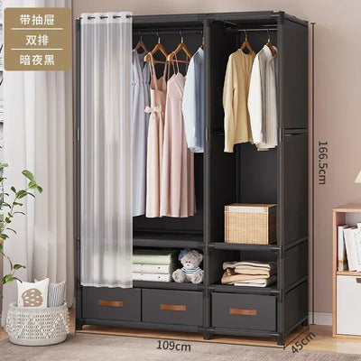 Large Capacity Portable Wardrobe Durable Assembly Closet Bedroom Clothes Organizer Sturdy Dustproof Storage Wardrobe