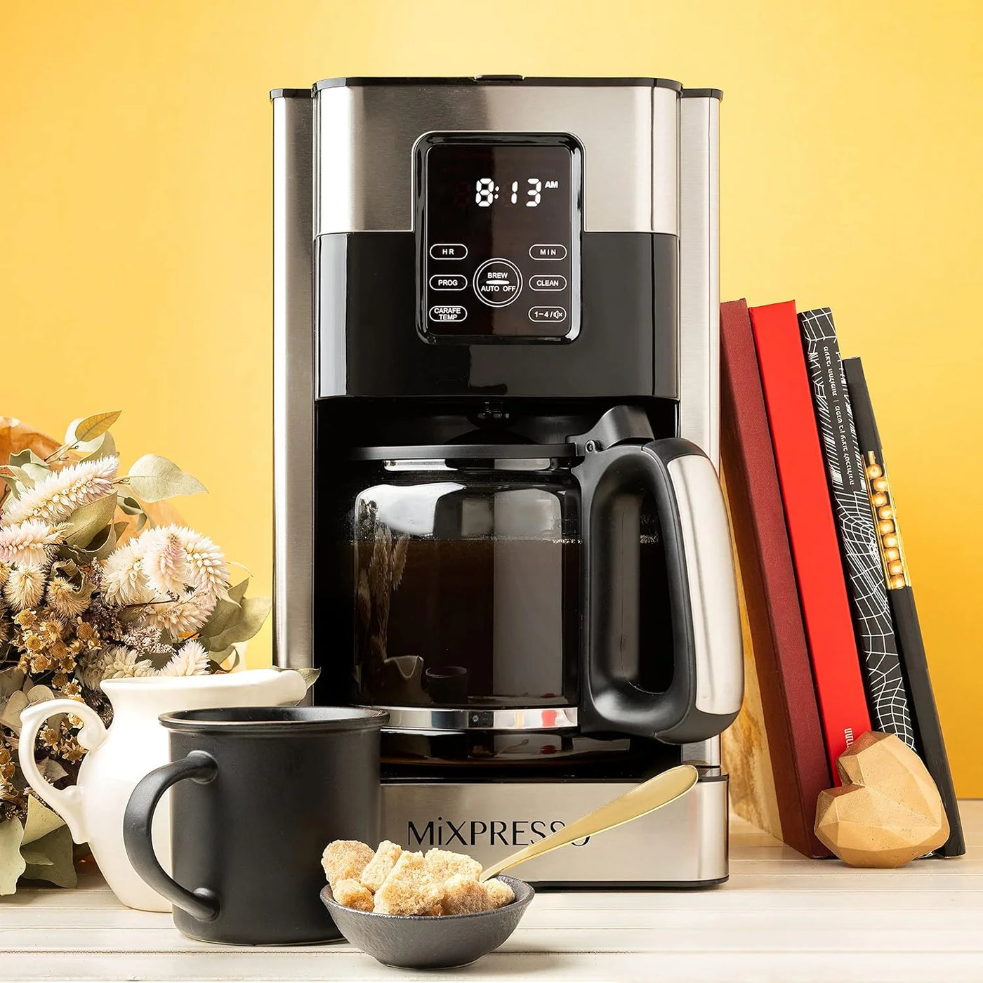 12-Cup Drip Coffee Maker with Lcd Touch Display, Programmable Coffee Pot Machine, Borosilicate Glass Carafe, Anti-Drip System, Stainless Steel & Black Electric Coffee Maker