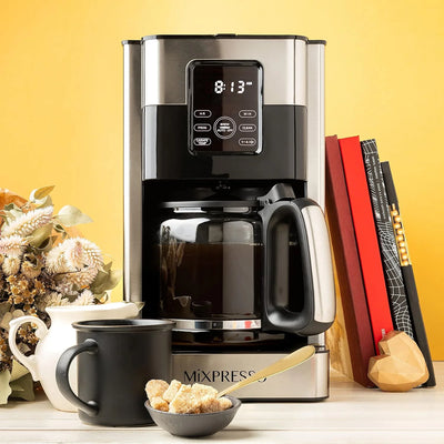 12-Cup Drip Coffee Maker with Lcd Touch Display, Programmable Coffee Pot Machine, Borosilicate Glass Carafe, Anti-Drip System, Stainless Steel & Black Electric Coffee Maker