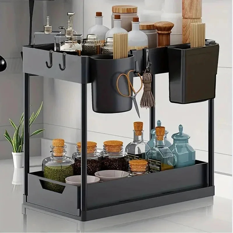 Pullable Storage Rack Double-Layer Sink Storage Rack Kitchen Seasoning Storage Rack Bathroom Multifunctional Storage Rack