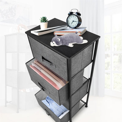 4 Drawer Fabric Storage Organizer Dresser with Steel Frame & Wood Top, Dark Grey