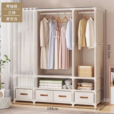 Large Capacity Portable Wardrobe Durable Assembly Closet Bedroom Clothes Organizer Sturdy Dustproof Storage Wardrobe