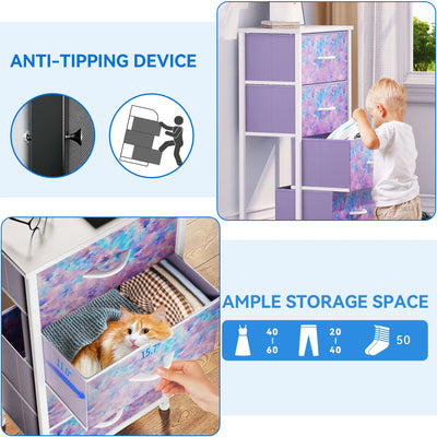 4-Drawer Dresser, Storage Organizer for Bedroom & Nursery, Tie-Dye Purple, Adults & Kids