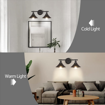 Black 2-Light Vanity Wall Sconce Lighting, Farmhouse Bathroom Wall Light Fixture