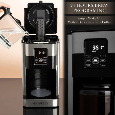 12-Cup Drip Coffee Maker with Lcd Touch Display, Programmable Coffee Pot Machine, Borosilicate Glass Carafe, Anti-Drip System, Stainless Steel & Black Electric Coffee Maker