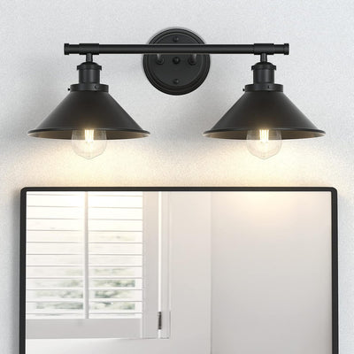 Black 2-Light Vanity Wall Sconce Lighting, Farmhouse Bathroom Wall Light Fixture