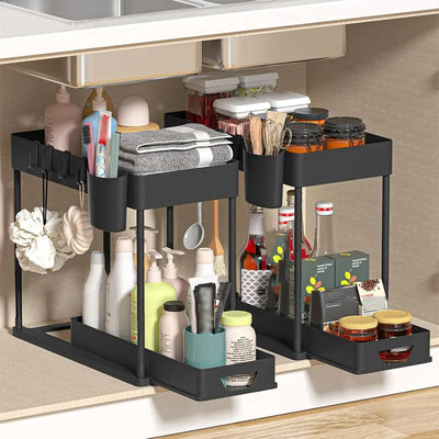 Pullable Storage Rack Double-Layer Sink Storage Rack Kitchen Seasoning Storage Rack Bathroom Multifunctional Storage Rack