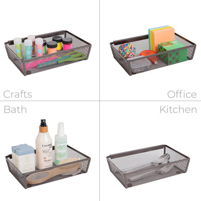 Drawer Organizer - 9 X 6 Inch - Steel Metal Mesh Tray - with Interlocking Arm Connection - Utensils, Silverware, Organization - Kitchen - Bronze