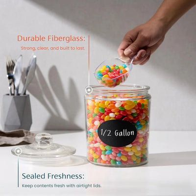 Glass Storage Containers with Lids, 1/2 Gallon, Set of 2, Airtight Kitchen Jars for Pantry, Bathroom Canisters, Dishwasher Safe with Chalk & Labels